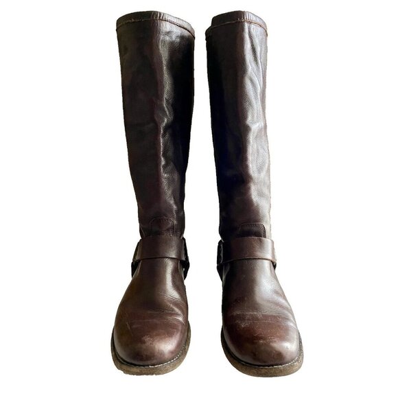Frye Leather Harness Melissa Boots Women Sz 6.5 Brown Round Toe - Picture 2 of 13